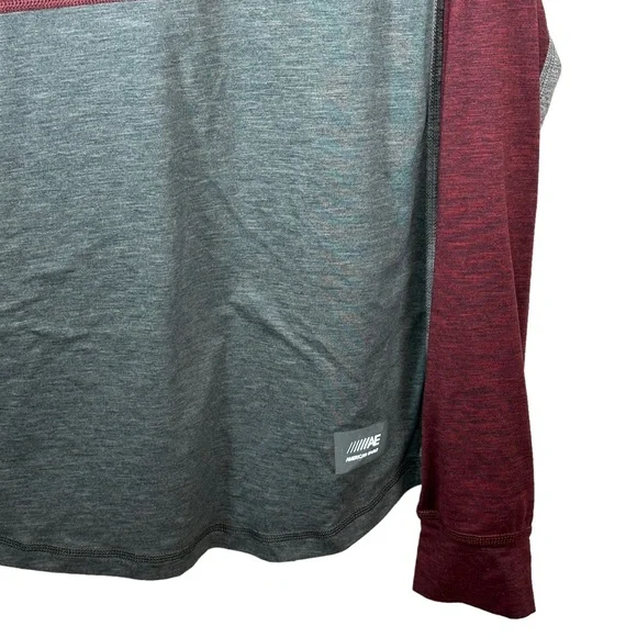American Eagle Mens Flex Shirt Size MED Maroon Gray Active Stretch Long Sleeve - Picture 5 of 8